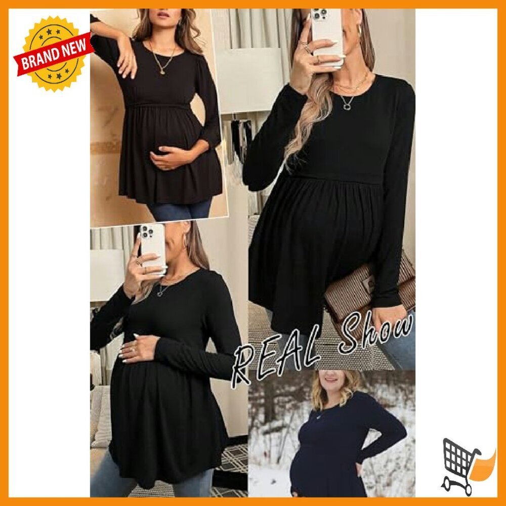 Maternity Long Sleeve Tunic Tops 3-Pack Pleated Soft Material - Picture 6 of 7